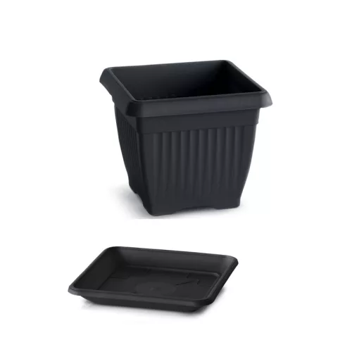 VIRÁGCSERÉP ALÁTÉTTEL NÉGYSZÖG. ANTRACIT DKWT37,PKWT34-S433 - 370X300X370MM