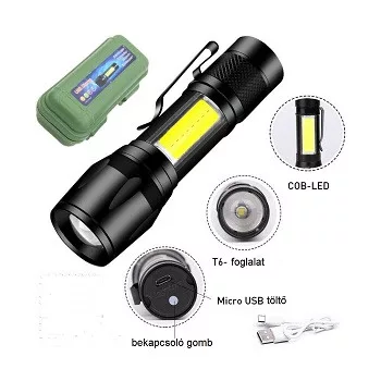 ZSEBLÁMPA AKKUMULÁTOROS  USB TÖLTŐVEL CE 7-5