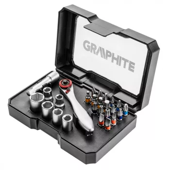   BIT KÉSZLET 26 RÉSZES SZÍNKÓDOS RACSNIS MINI HAJTÓKARRAL  GRAPHITE