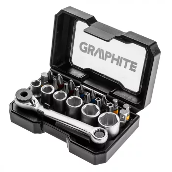   BIT KÉSZLET 24 RÉSZES DUGÓKULCSOK RACSNIS MINI HAJTÓKARRAL GRAPHITE