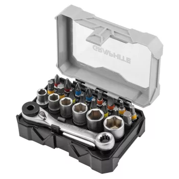   BIT KÉSZLET 24 RÉSZES DUGÓKULCSOK RACSNIS MINI HAJTÓKARRAL GRAPHITE