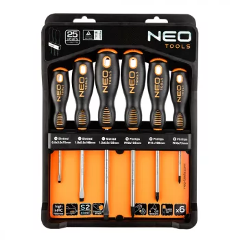   CSAVARHÚZÓ KÉSZLET 6 RÉSZES LAPOS/PH GUMÍROZOTT NYÉLLEL NEO TOOLS