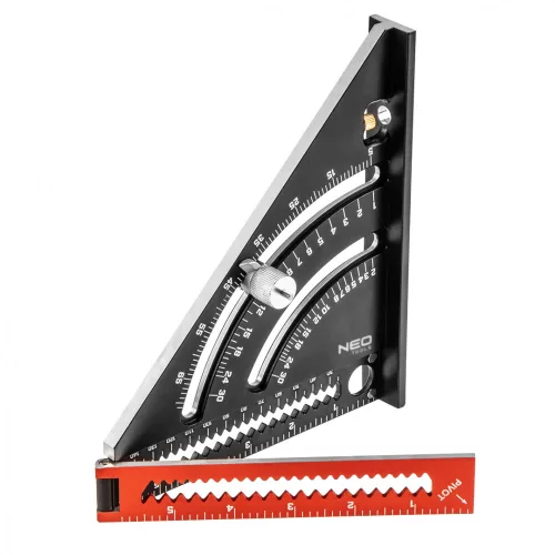DERÉKSZÖG 183 MM ALU SZÖGVONALZÓ KIEGÉSZÍTŐ VONALZÓVAL FEKETE NEO TOOLS